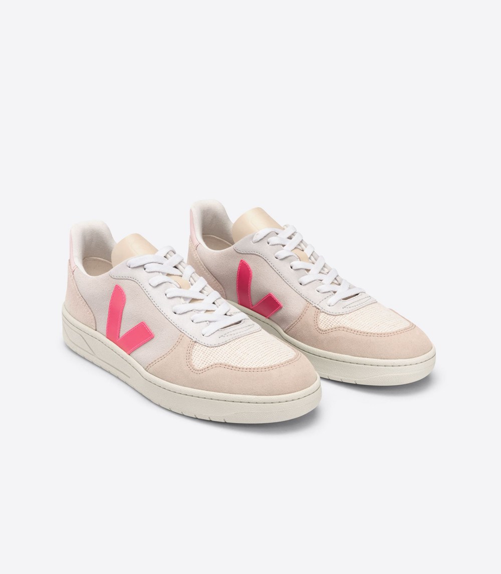 Tenis Veja Mujer - V-10 Suede Multico Natural - Beige/Rosas - 047PDTSUR